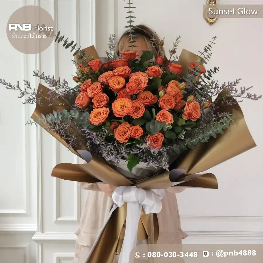 ช่อกุหลาบสีส้มไซส์ยักษ์ "Sunset Glow" - ร้านดอกไม้โคราช PNB Florist