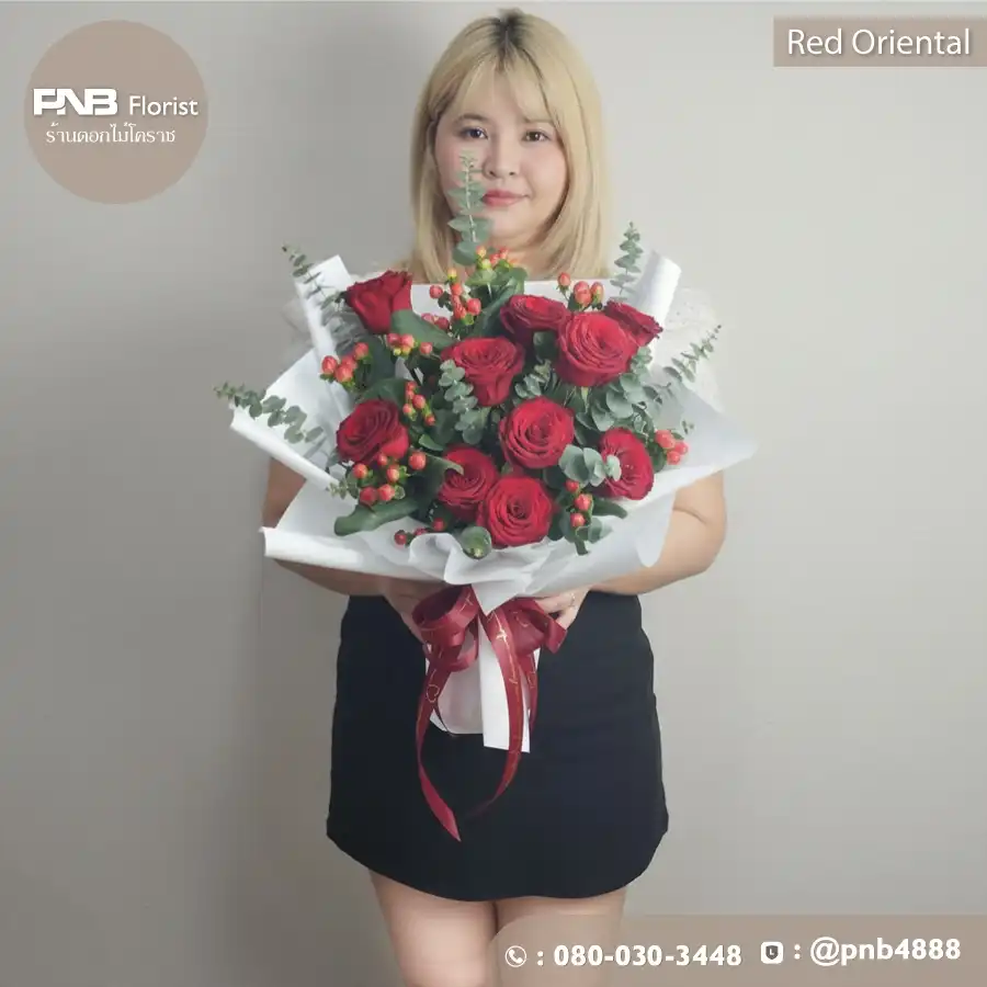ช่อกุหลาบแดง 9 ดอก "Red Oriental" รักนิรันดร์ – ร้านดอกไม้โคราช