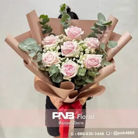 ภาพก่อนส่ง ช่อกุหลาบสีชมพูหวาน ร้านดอกไม้ใกล้ฉัน นครราชสีมา